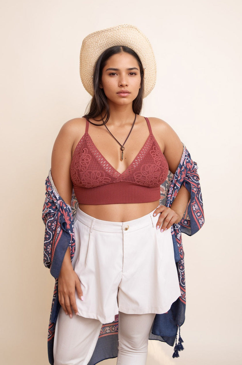 Curvy Waistband Loop Lace Brami Bralette Rust