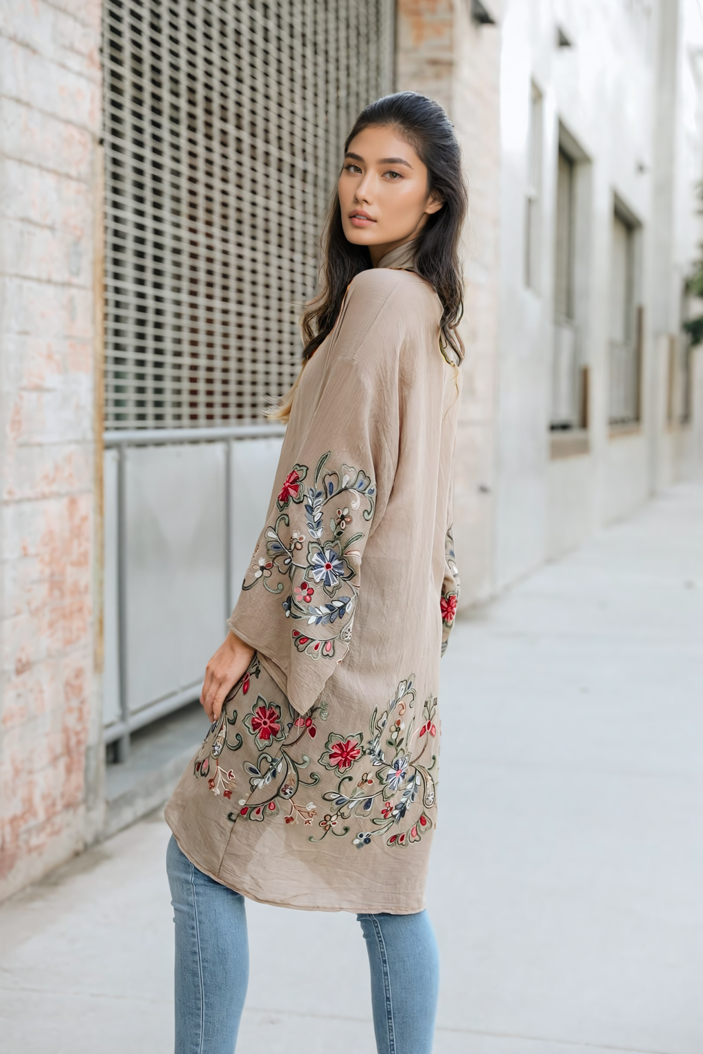 Long Floral Kimono Cardigan