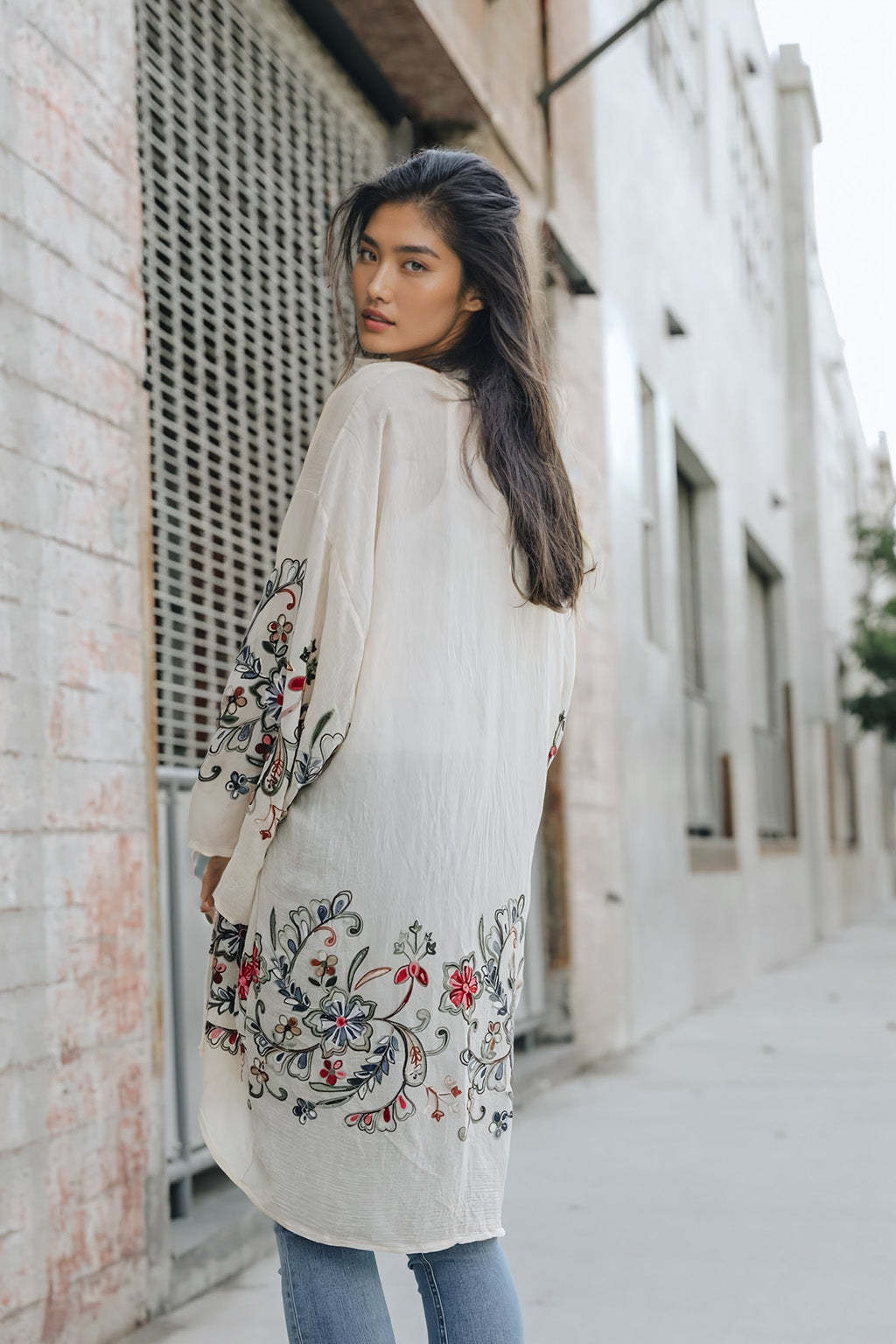 Long Floral Kimono Cardigan