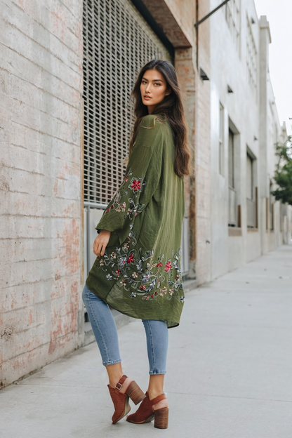 Long Floral Kimono Cardigan