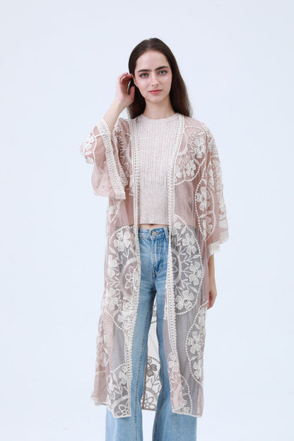 Contrast Mesh Cotton Lace Kimono
