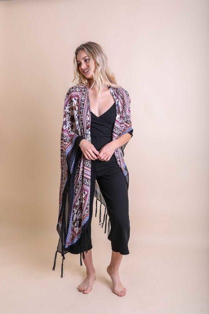 Bohemian Diamond Tassel Kimono Ponchos Purple