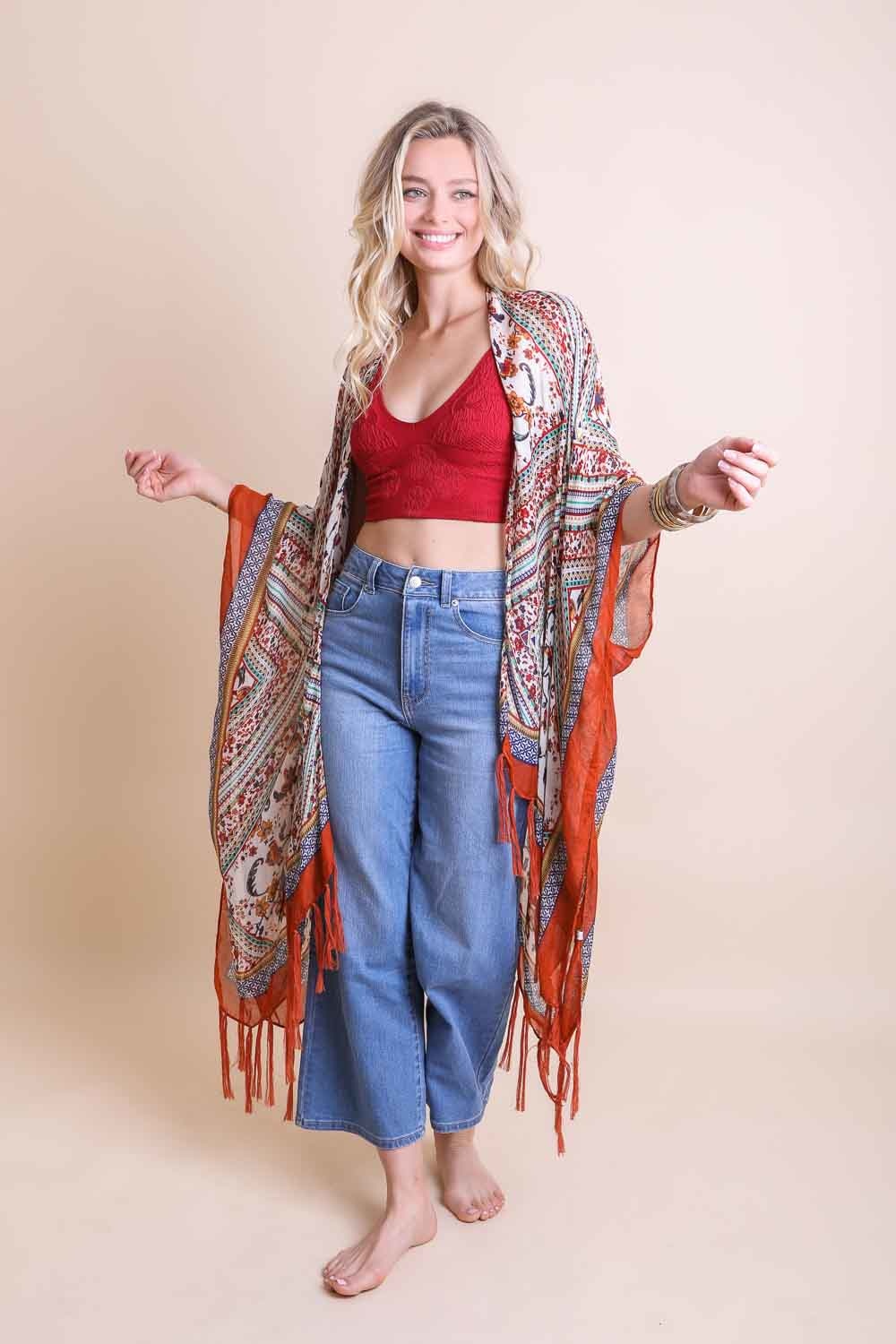 Bohemian Diamond Tassel Kimono Ponchos