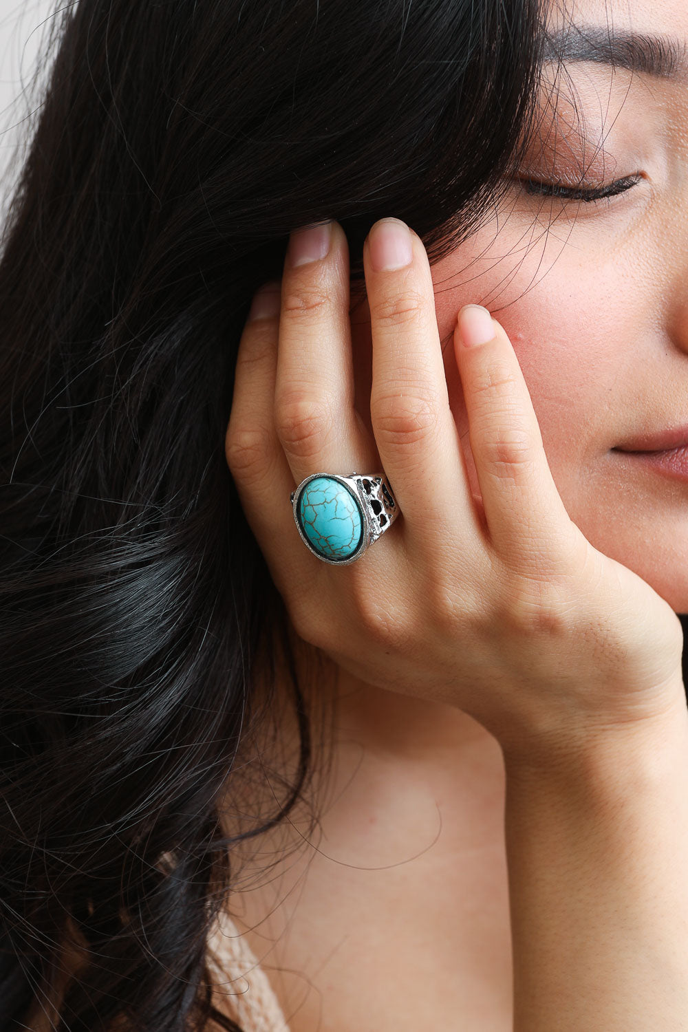 Bohemian Oval Cut Turquoise Ring Jewelry