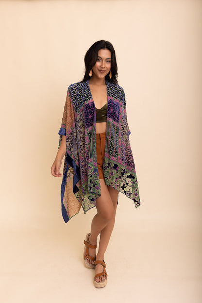 Boho Bliss Burnout Velvet Kimono Cobalt