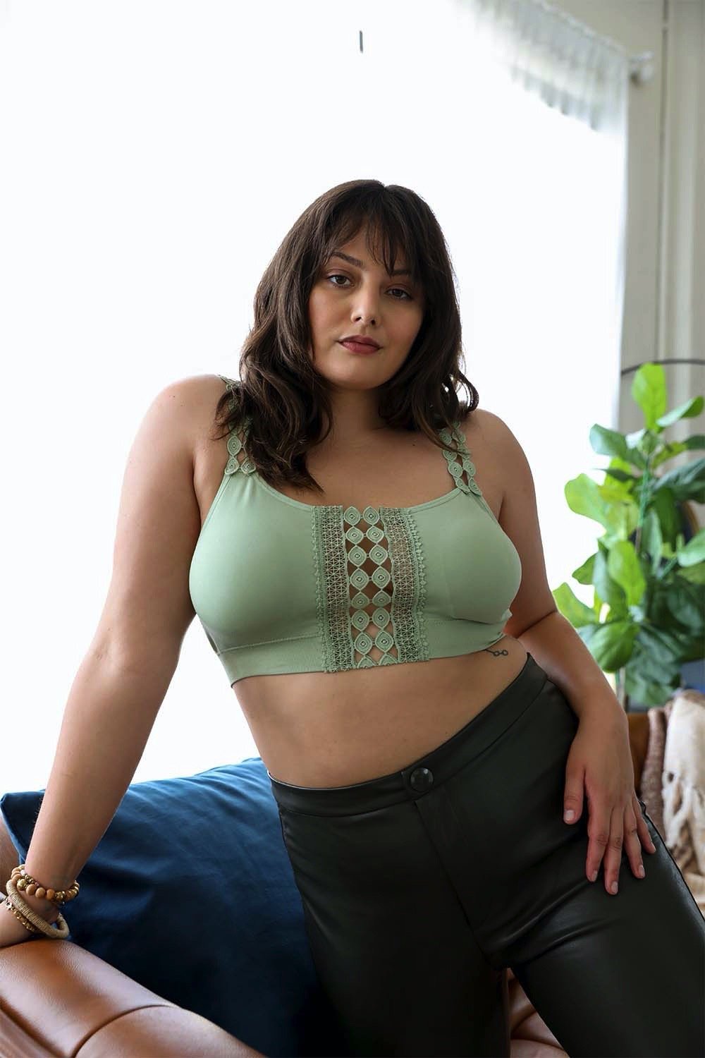 Boho Eye Lace Applique Bralette Plus XL/2XL / Sage