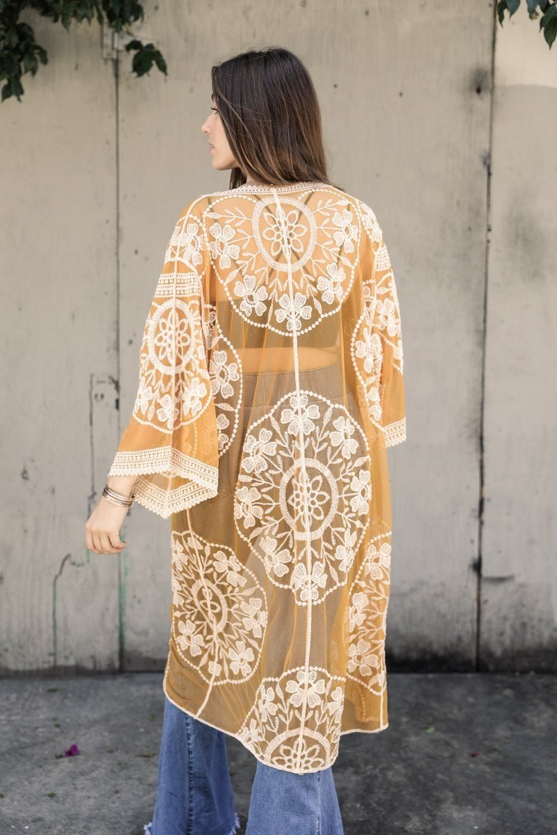 Contrast Mesh Cotton Lace Kimono