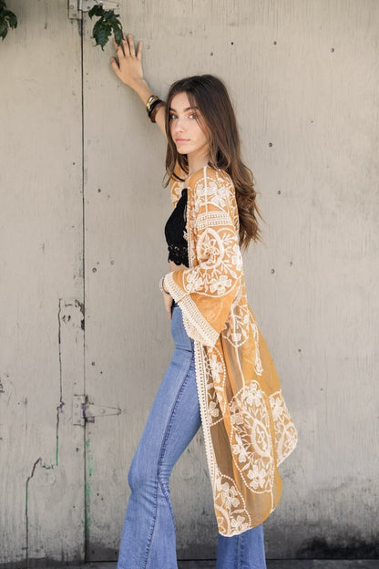 Contrast Mesh Cotton Lace Kimono