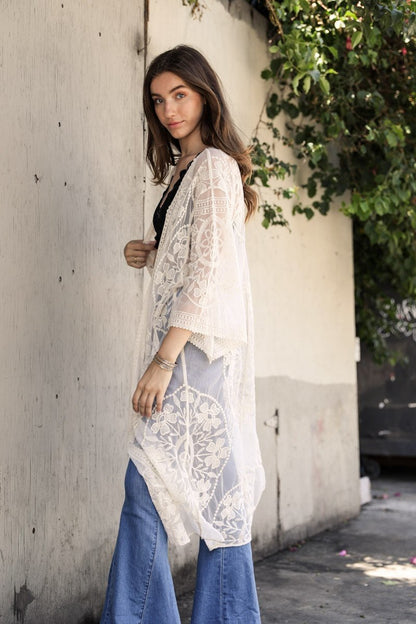 Contrast Mesh Cotton Lace Kimono