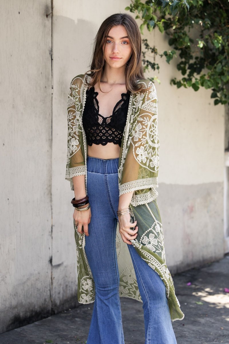 Contrast Mesh Cotton Lace Kimono