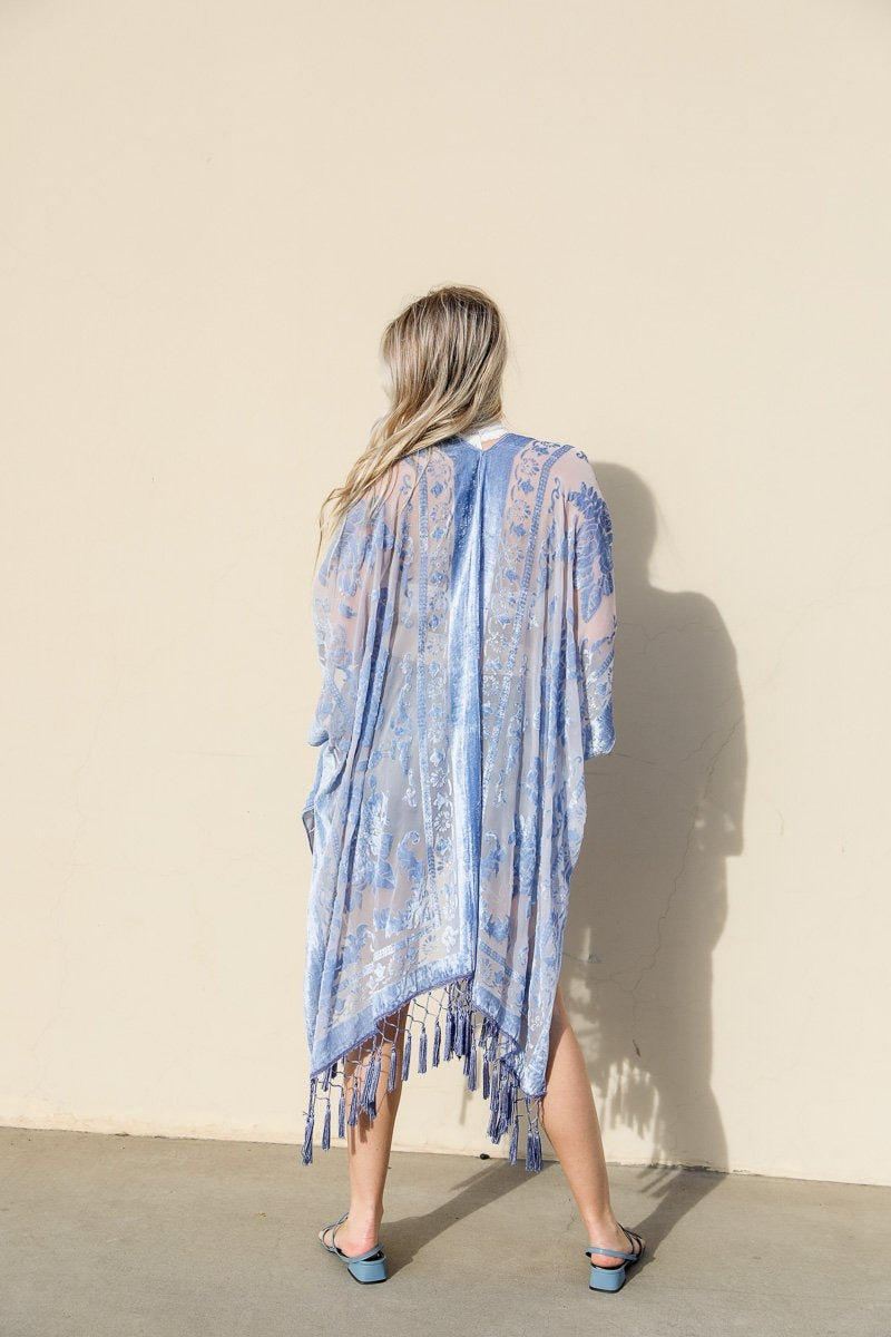 Velvet Mesh Tapestry Kimono Ponchos