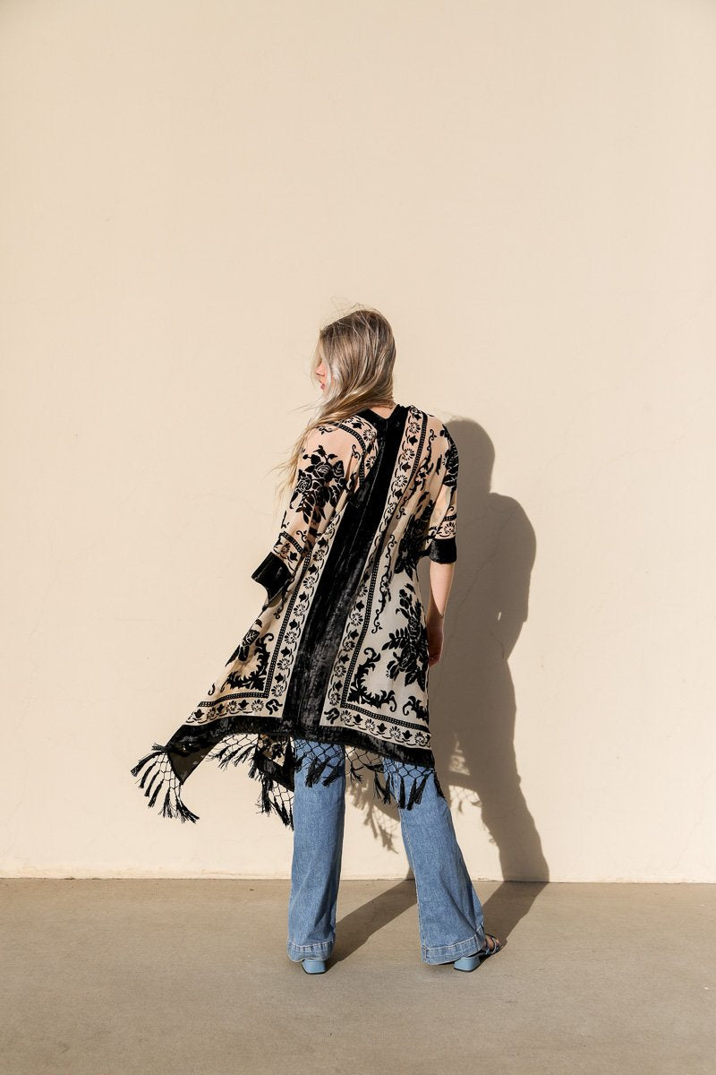 Velvet Mesh Tapestry Kimono Ponchos