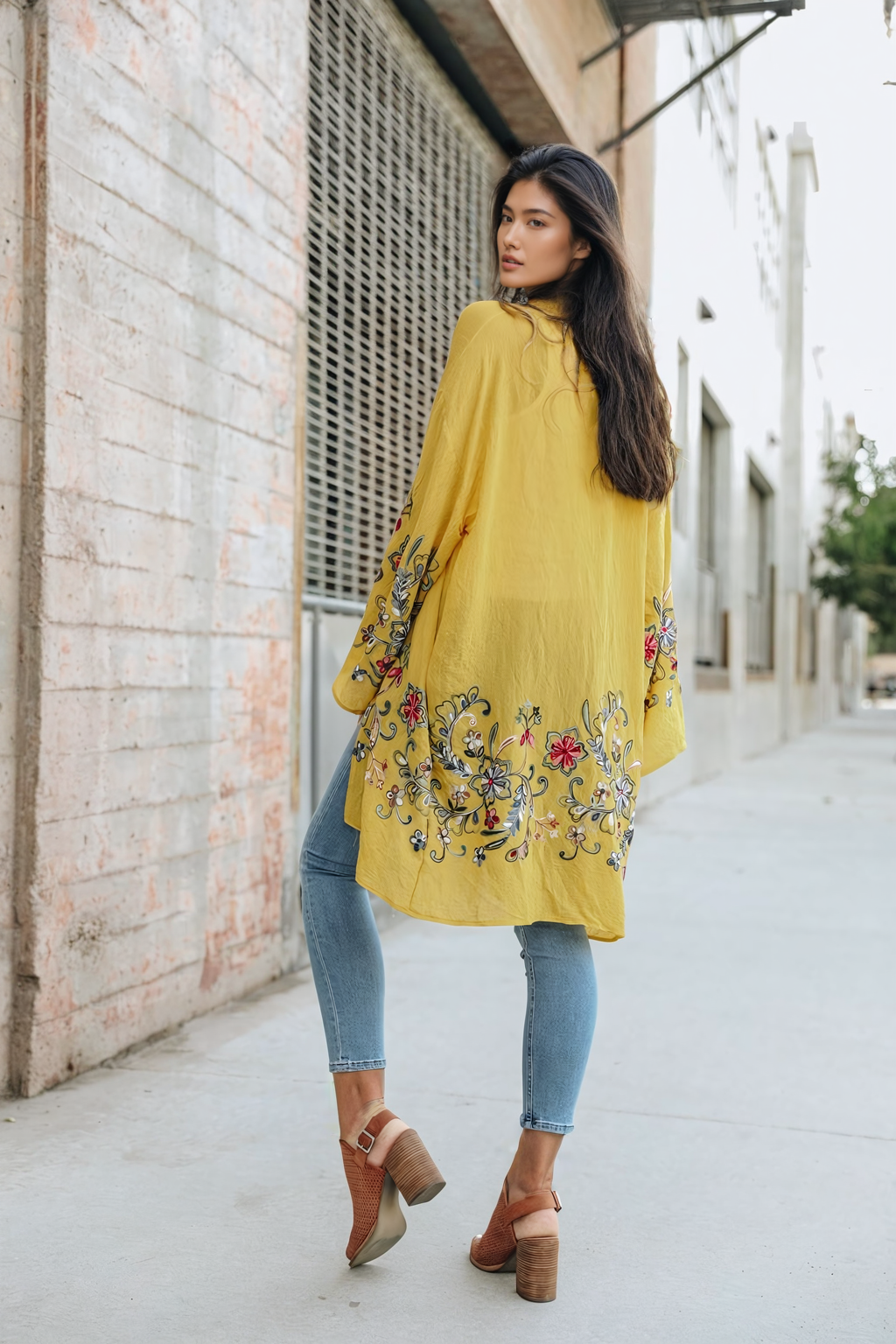 Long Floral Kimono Cardigan